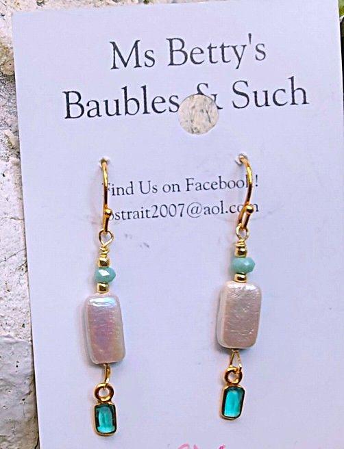Feminine Pearls and Aquamarine Errings by Ms. Betty'...