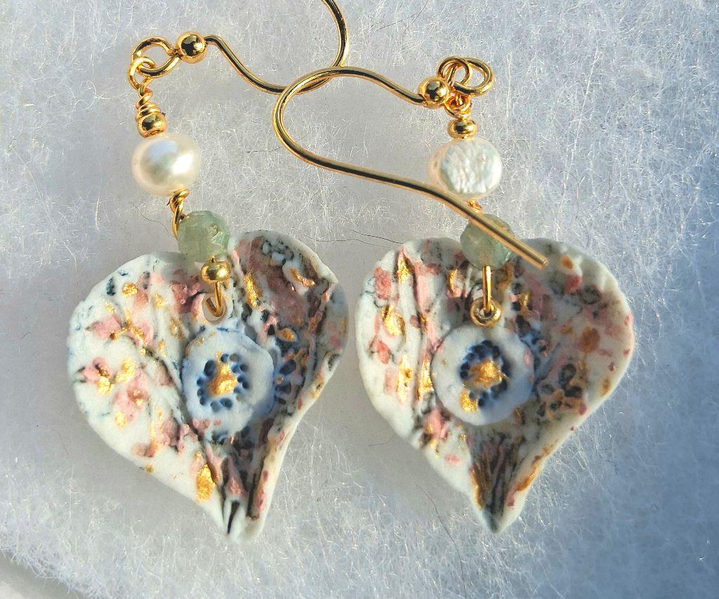 Painted Porcelain Hearts Earrings