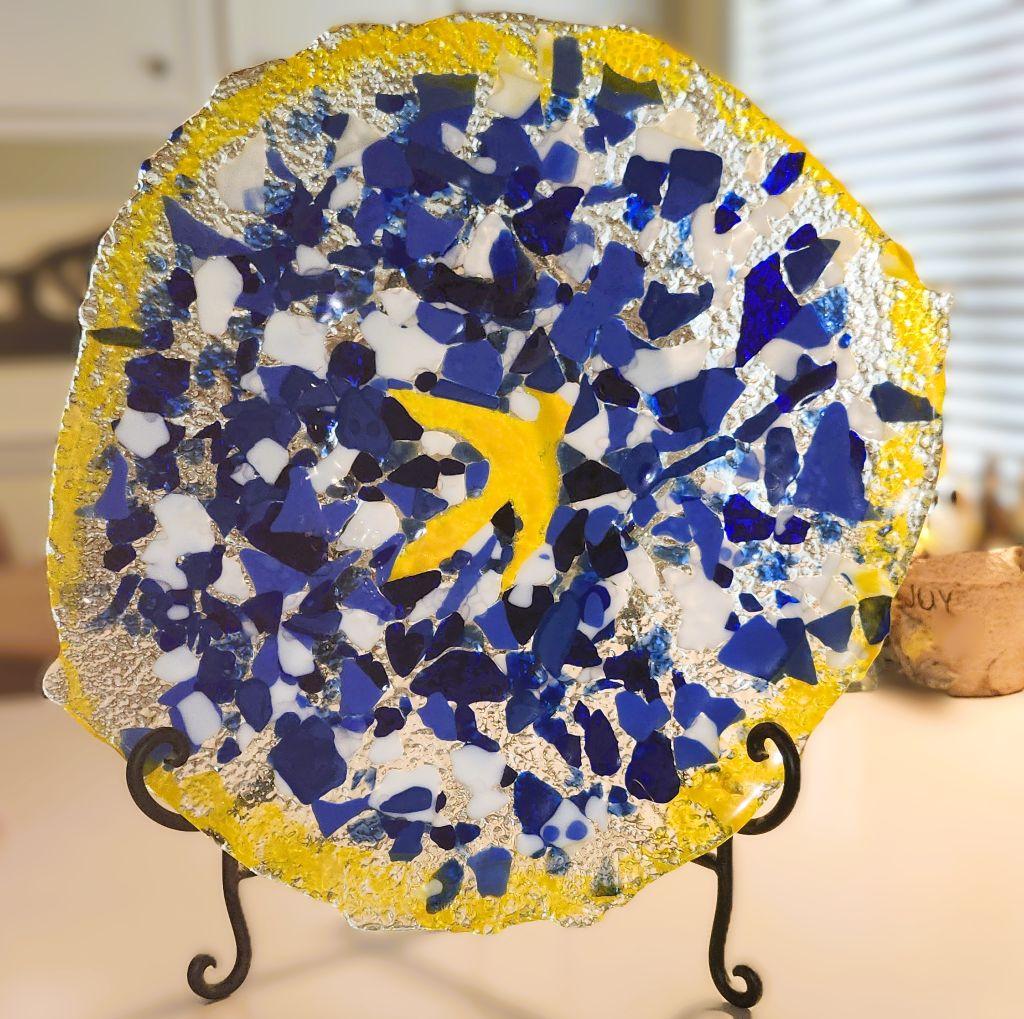 Yellow Bird Platter with Metal Stand - Donated by Bo...