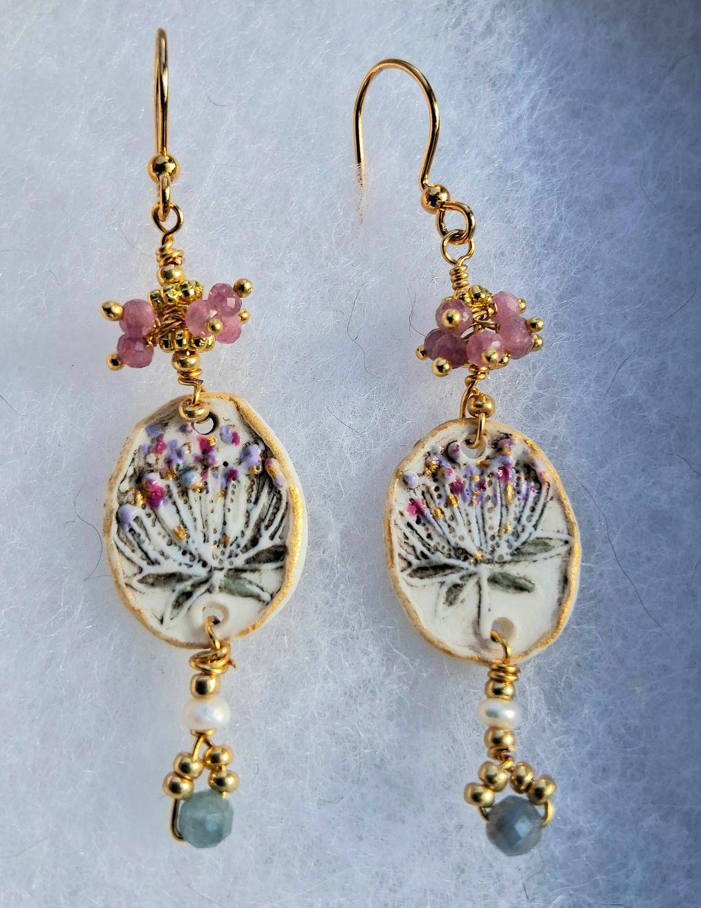 Porcelain With Lavender and Greenery Earrings