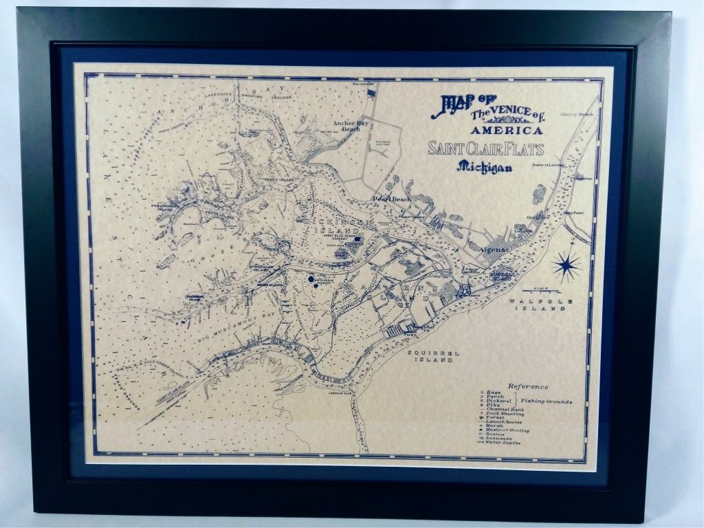 Framed Map of St. Clair Flats ''The Venice of America''