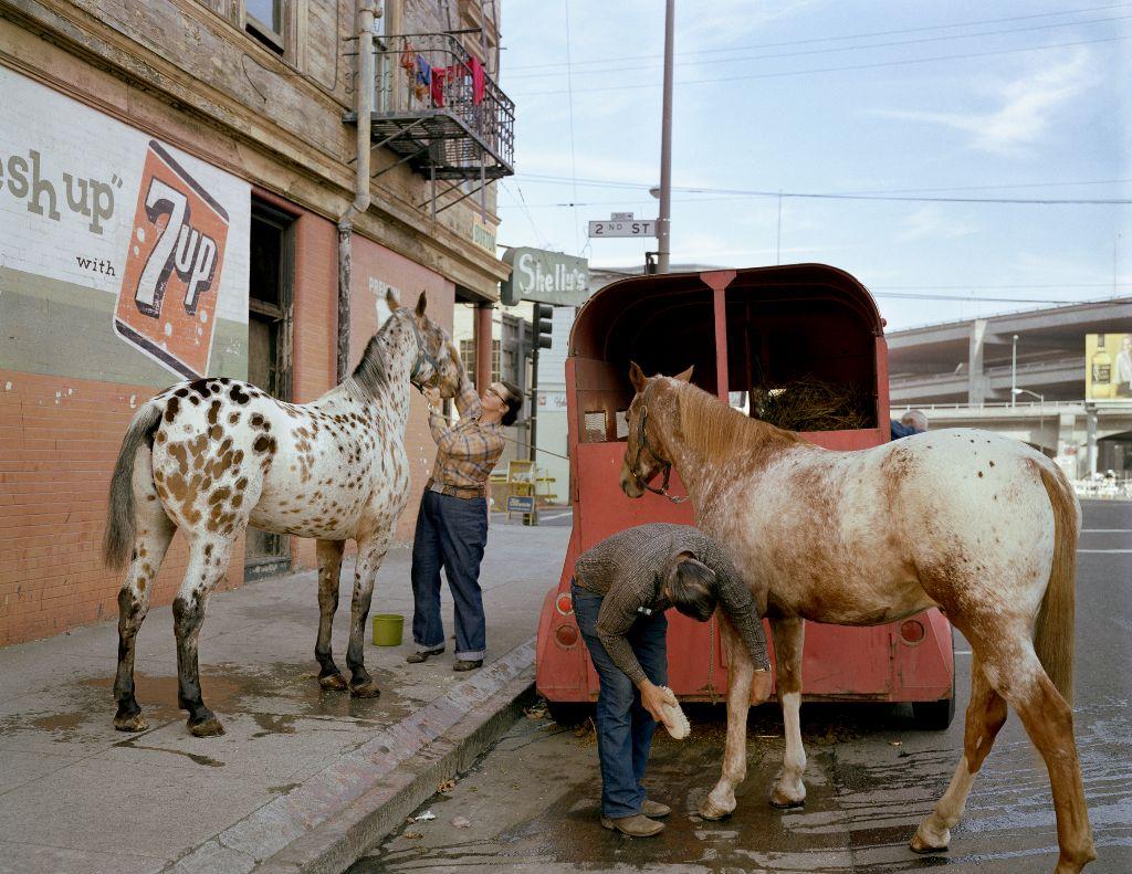 ''Skip Wheeler and his wife groom their horses after...