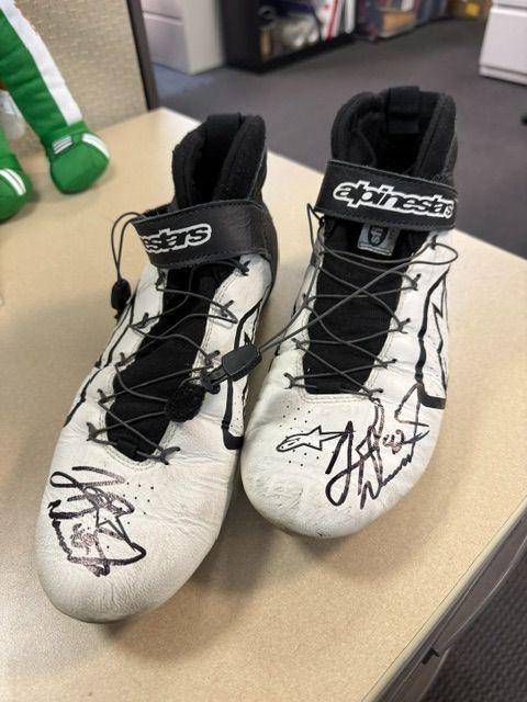 Autographed Race Worn Shoes and Gloves-John Hunter N...