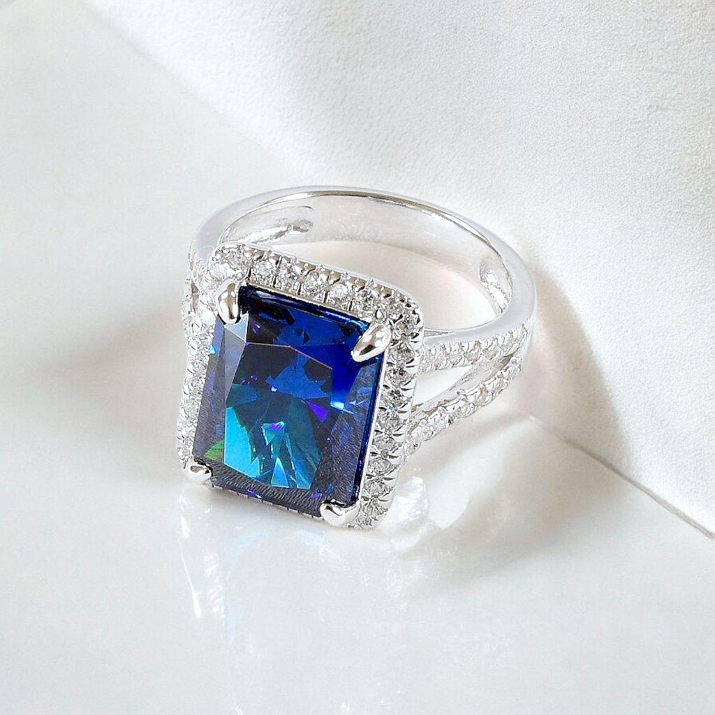Royal Sapphires Cocktail Ring Size 7 in White Gold