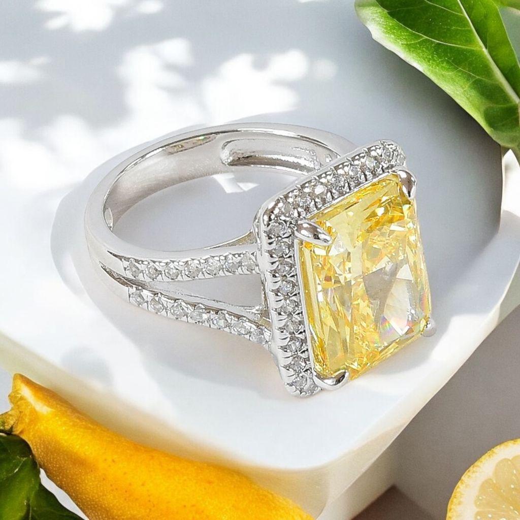 Radiant Citrine Cocktail Ring Size 7 in White Gold