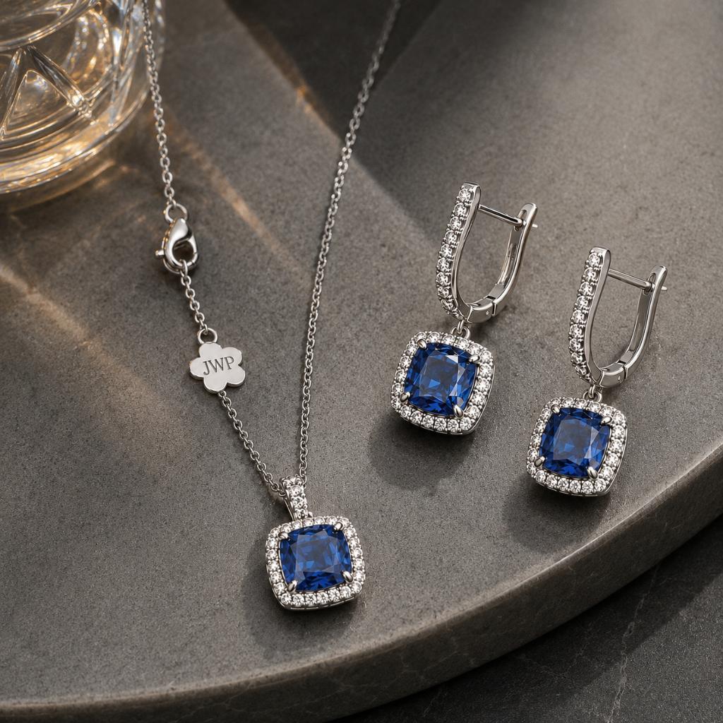 Modern Sapphire Necklace/Earrings Set