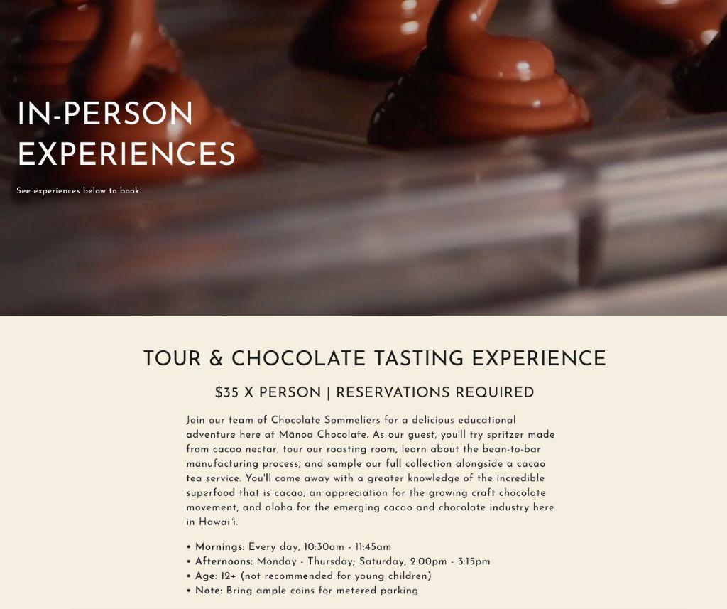 Manoa Chocolate Chocolate Tasting Experience