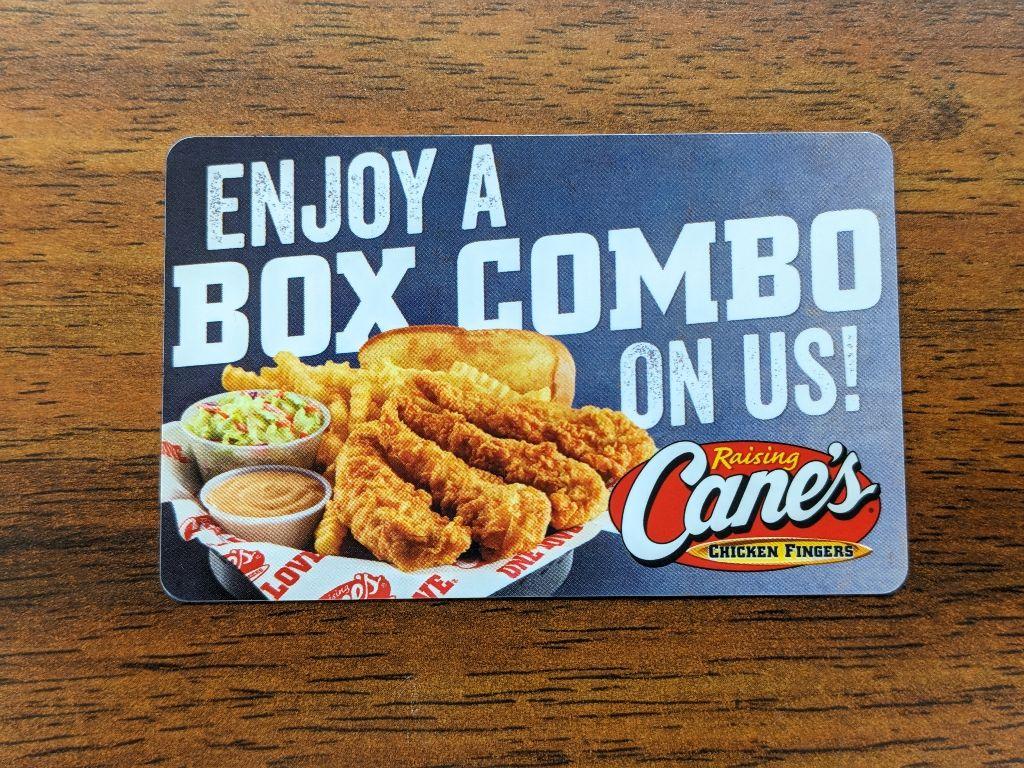Two Raising Cane's Box Combo Gift Cards