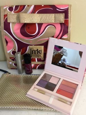 Mary Kay Collection: travel bag, purse bag, color compact, lipstick, nail polish and sample microderm abrasion set.