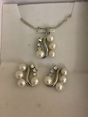 Pearls and  Crystal Necklace and Earrings
