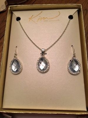 Kim Rogers Silver-Tone Teardrop Pendant Necklace and Drop Teardrop Earring Set.