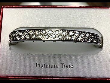 Platinum Tone Crystal Bangle.Gift Boxed