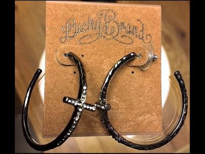 Lucky Brand Hoop Earrings with crystal crosses