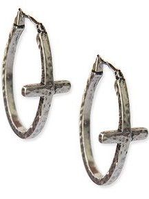 Lucky Brand Oval textured hoop earings with cross