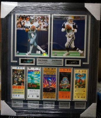 Framed Photo of Dallas Cowboys Quarterbacks Roger Staubach and Troy Aikman