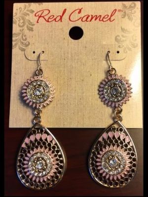 Red Camel Rose Gold and Pink Double Drop Earrings