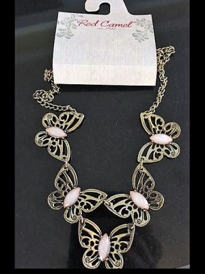 Red Camel Gold-Tone Butterfly with Pink Stones Necklace.