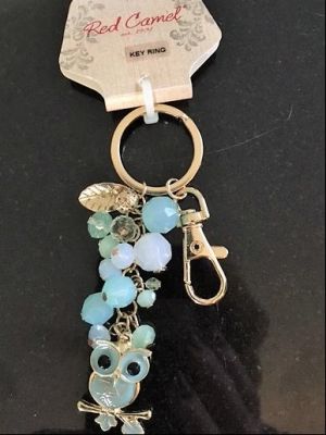 Red Camel Pale Blue-Green Beds and Owl Key Ring