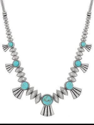 Lucky Brand Silver-Tone Round Turquoise Stone Necklace
