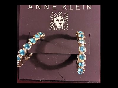 Anne Klein Teal Crystal Hoop Earrings