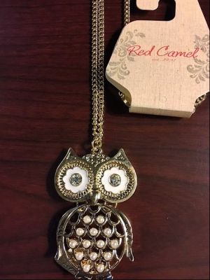 Red Camel Gold-Tone and White Owl Pendant Necklace.