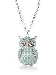 Red Camel Silver and  Mint Green Owl Pendant Necklace.