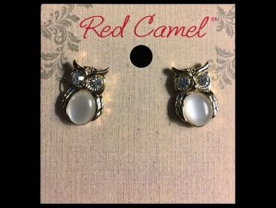 Red Camel Silver-Tone Owl Button Earrings.