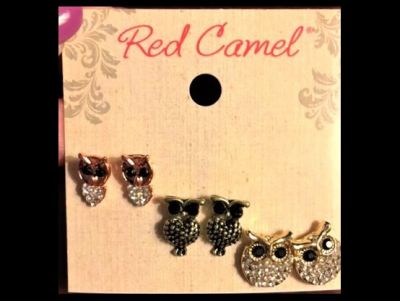 Set of 3 Red Camel Owl Post Earrings