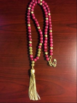 Lucky Brand Wine Colored Bead and Gold Tassel Necklace.