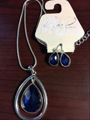 Kim Rogers Blue Teardrop Pendant Necklace and Earring Set