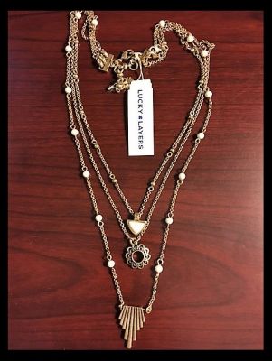 Lucky Layers Art Deco 3 Strand Gold Tone Necklace