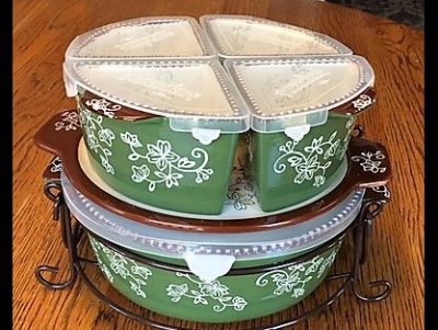 Temptations Green Floral Lace 7 Piece Baker set with lids