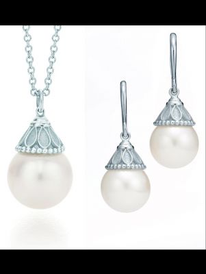 Tiffany Pearl Pendant and Pearl Earrings