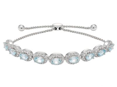 Aquamarine and White Topaz Bolo Bracelet