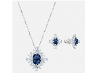 Swarovski Palace Set, Blue, Rhodium Plated