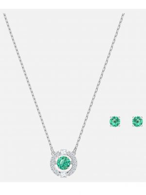 Swarovski Sparkling Dance Set, Green, Rhodium Plated