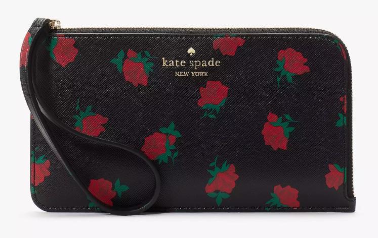 Kate Spade Lucy Ditsy Rose Toss Printed Medium L-Zip Wristlet