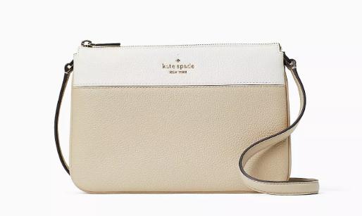 Kate Spade Leila Triple Gusset Crossbody Colorblock Pebbled Light Sand