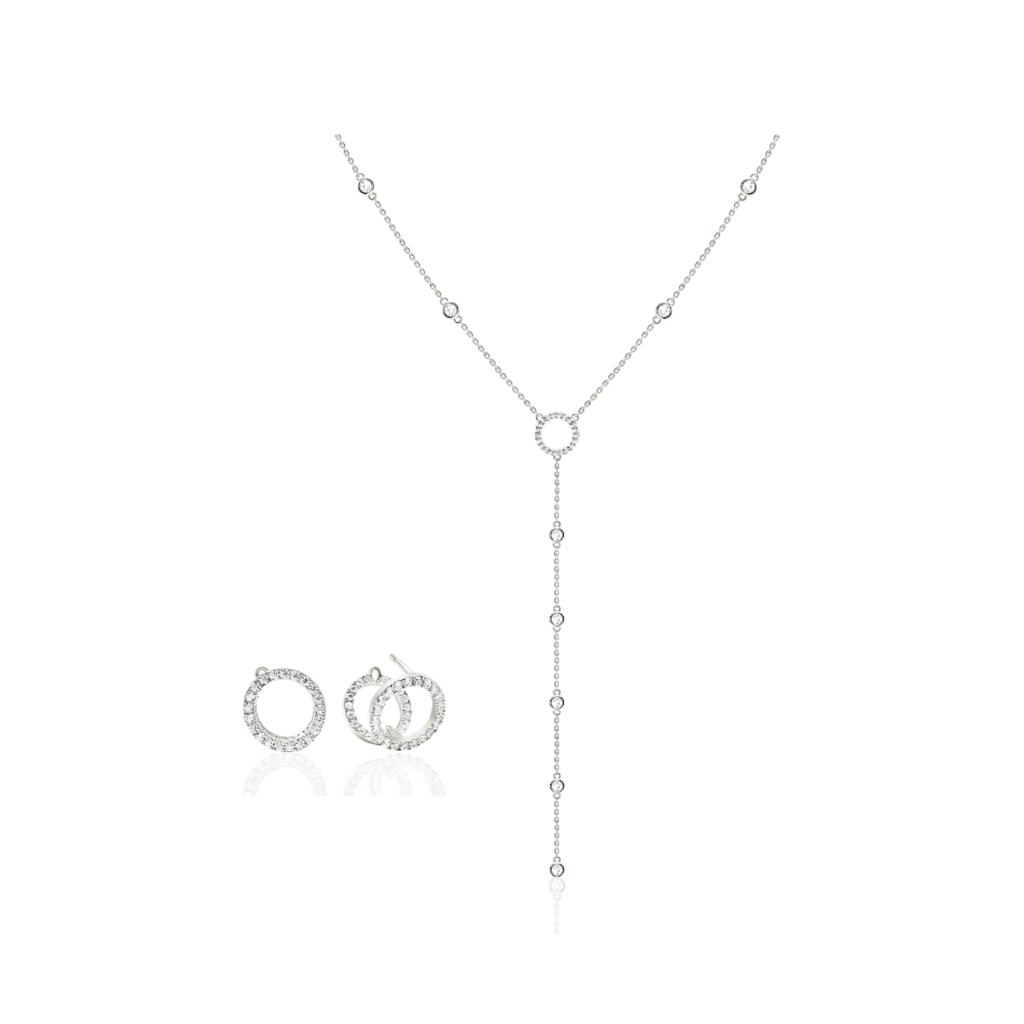 LOVELY LARIAT Necklace and Earrings Set in White Gold