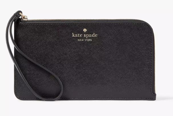Kate Spade Lucy Medium L-Zip Wristlet Pebbled Leather Black