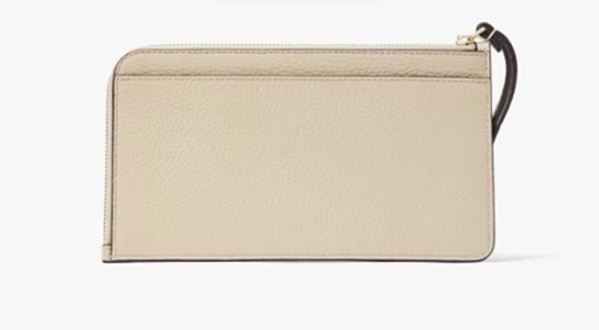 Kate Spade Lucy Medium L-Zip Wristlet Colorblock Pebbled Light Sand