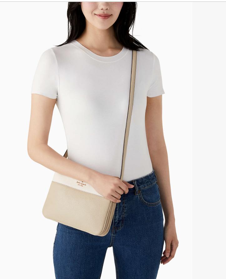 Kate Spade Leila Triple Gusset Crossbody Colorblock Pebbled Light Sand