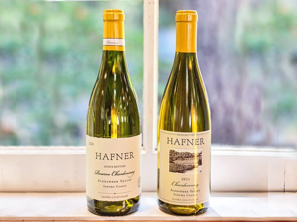 One bottle 2020 Hafner Reserve Chardonnay and one bo...