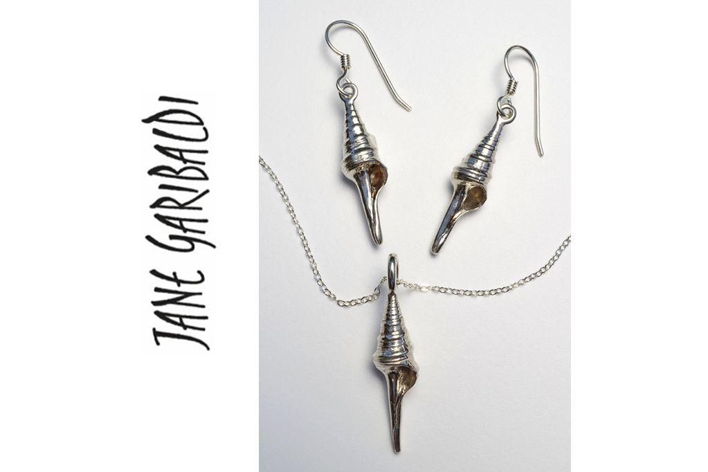 Sterling silver matching shell earrings and necklace