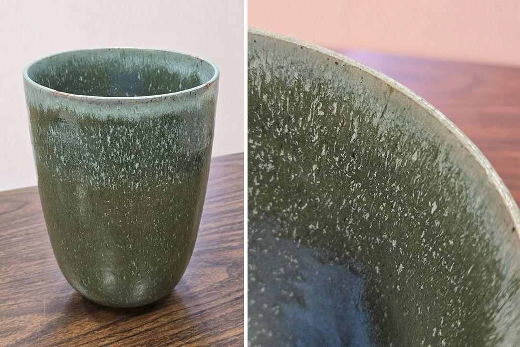Green stoneware vase by Patrick Rhodes