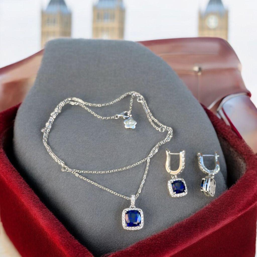 MODERN SAPPHIRE Necklace/Earrings Set