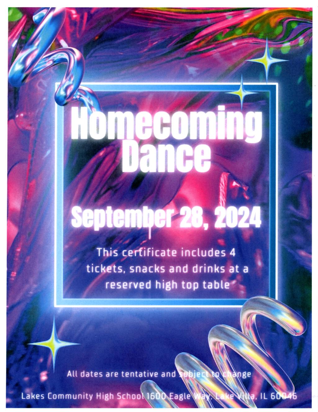 Homecoming VIP package w 4 TICKETS,snack+soft drink
