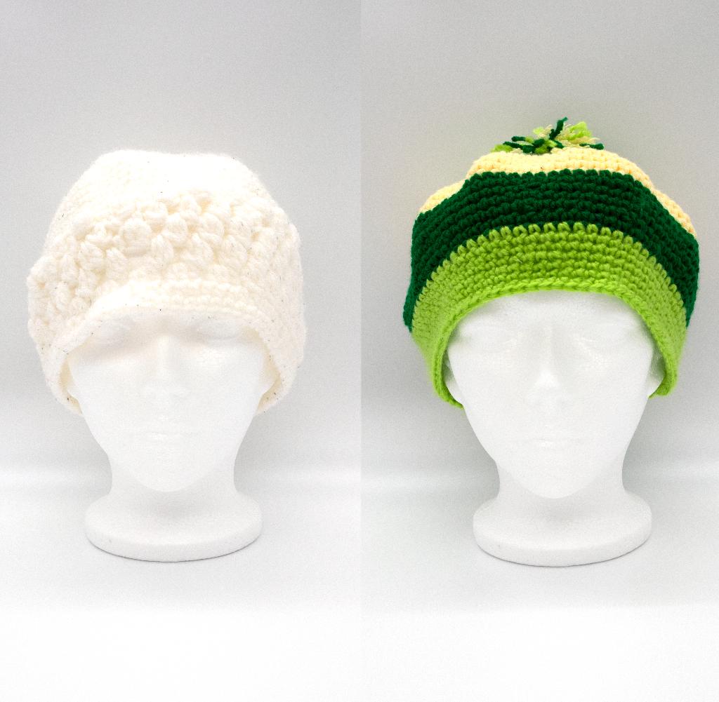 2 Crocheted hats by June Owen