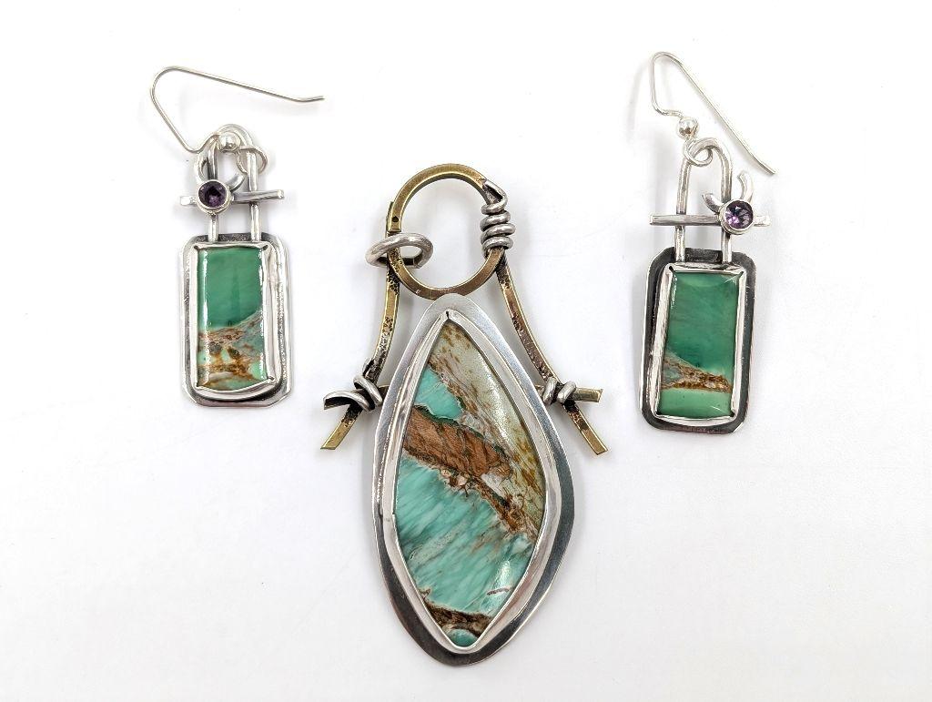 ''Varascite Pendant and Earring Set'' by Judy Lee Ca...