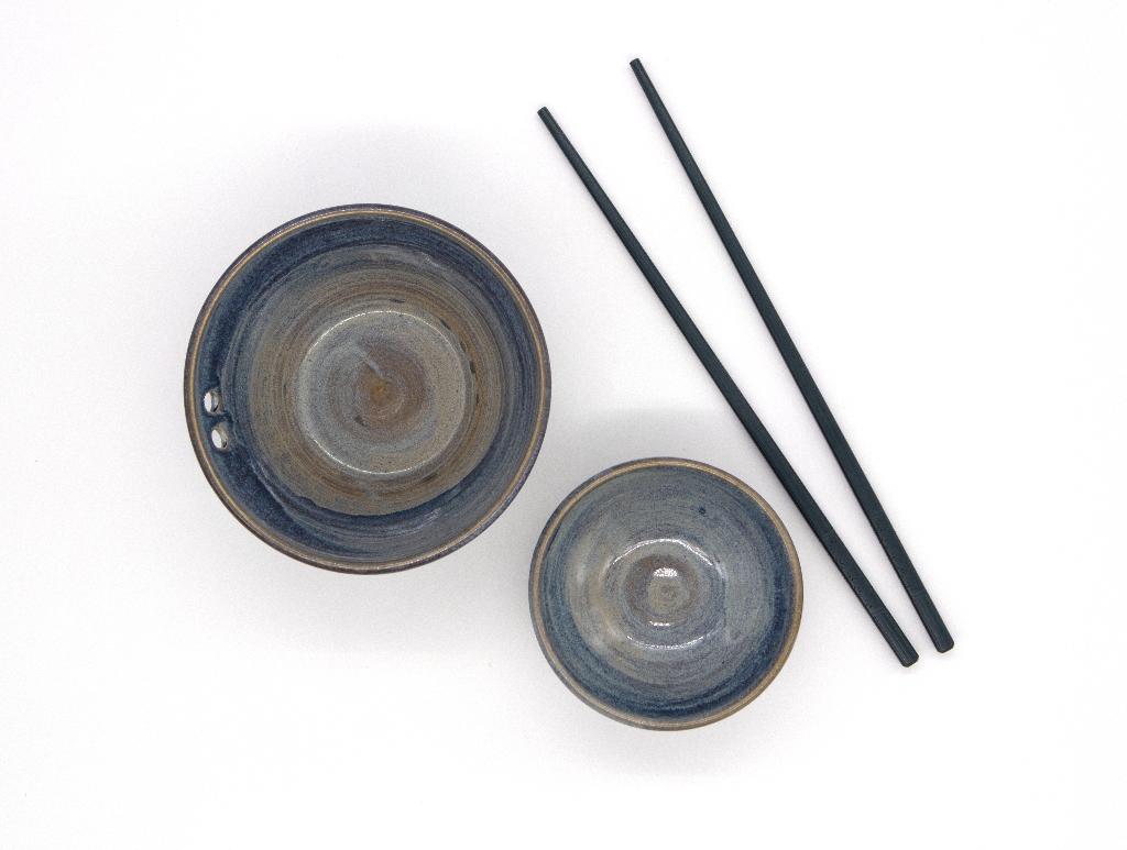 Hand-thrown Sushi Bowl set blue by Pat Sullivan